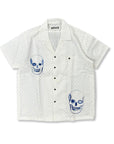 TINTS SKULL EMBROIDERED LACE BUTTON UP ‘WHITE / BLUE’